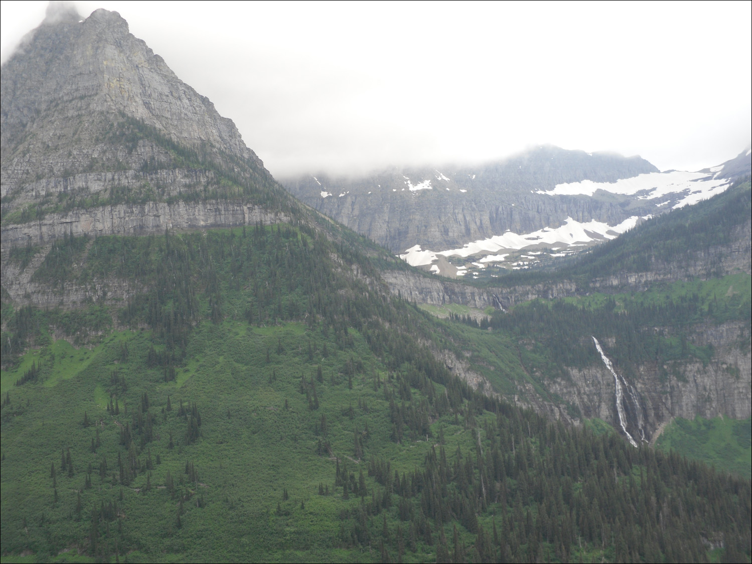 Glacier National Park-Views from west of Logans Pass on Going to the Sun Road. (Bird Woman Falls)